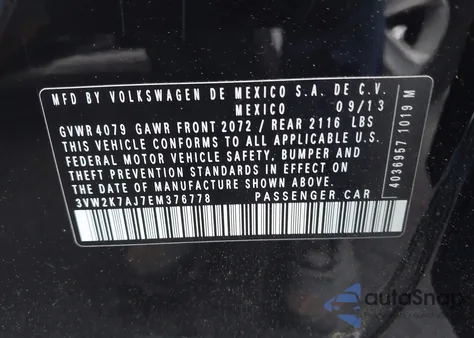 2014 Volkswagen Jetta 2.0L S from USA, damaged, VIN 3VW2K7AJ7EM376778